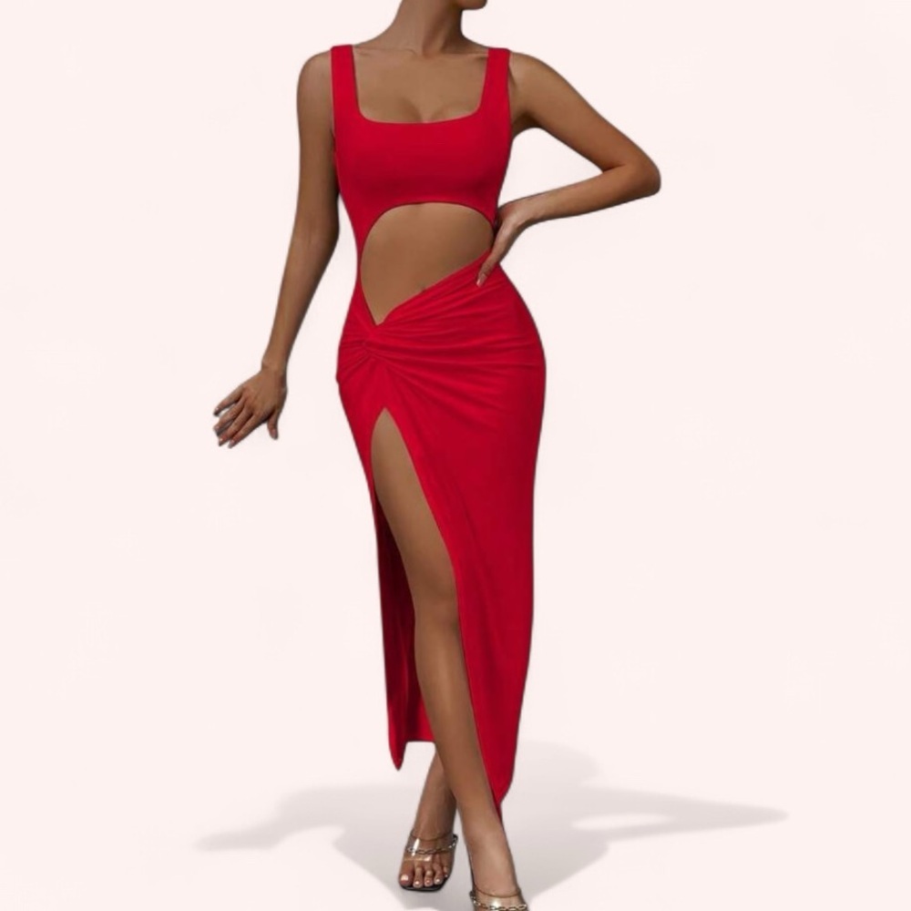 SHEIN Vibrant Candy Apple Red Sexy Cut Out Glam Party Dress NWOT Size M